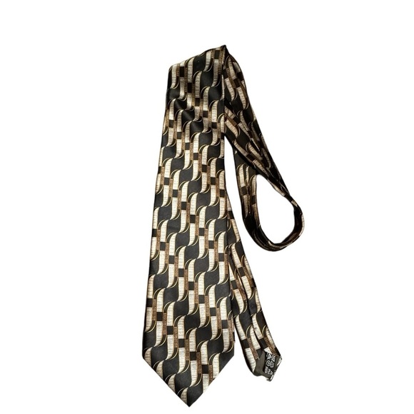 LANVIN PARIS Renaissance 100% Silk Navy Blue Gray Gold Men's Tie Quiet luxury - Picture 11 of 14